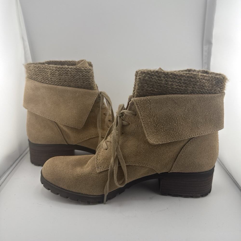 LUCKY BRAND Huntress Lace Up Ankle Boots Tan w/ knit collar Size 9 M/ EU 39 EUC - Picture 5 of 6